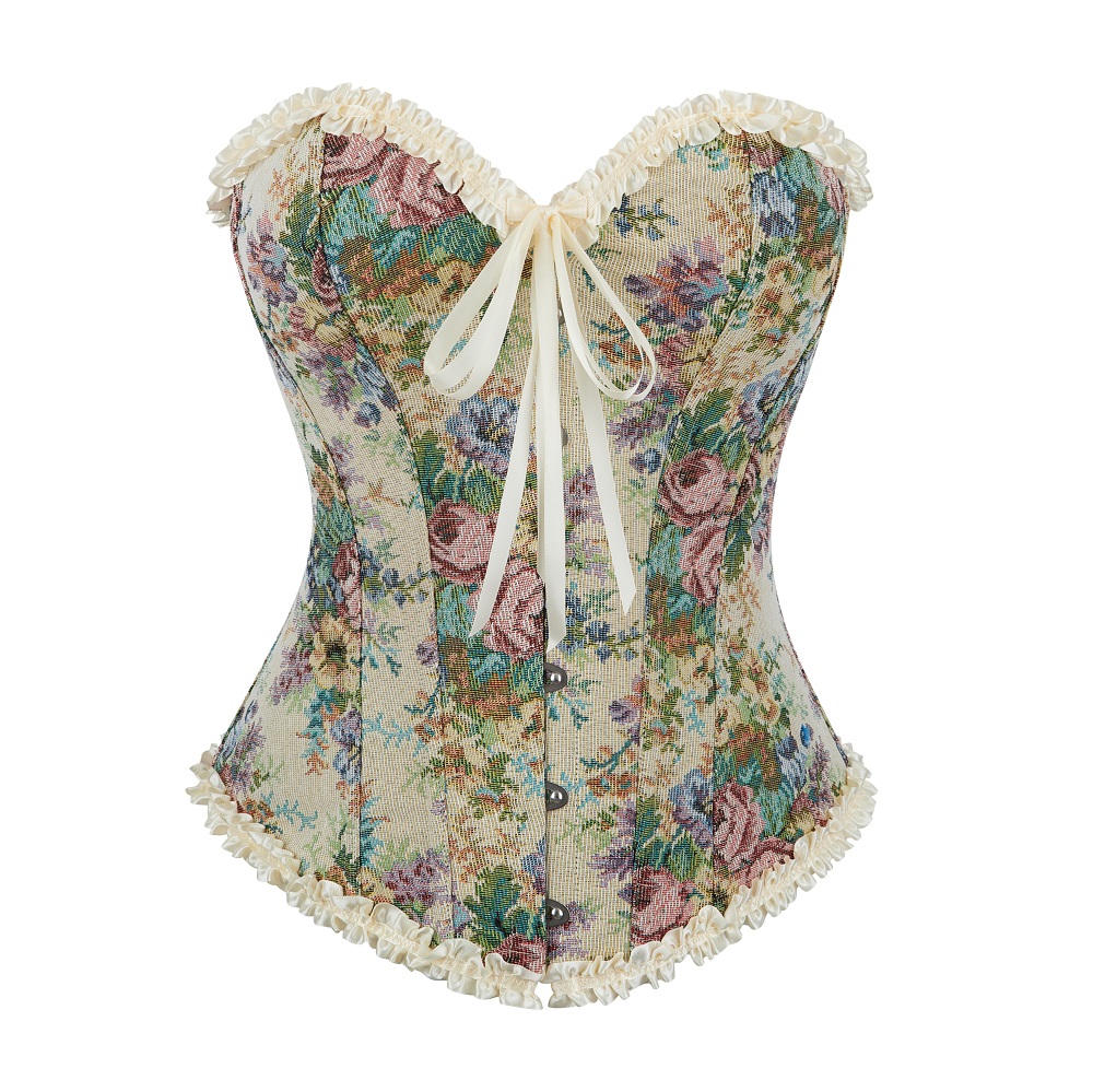 Women Vintage Oil Painting Ruffle Corset Top Lingerie
